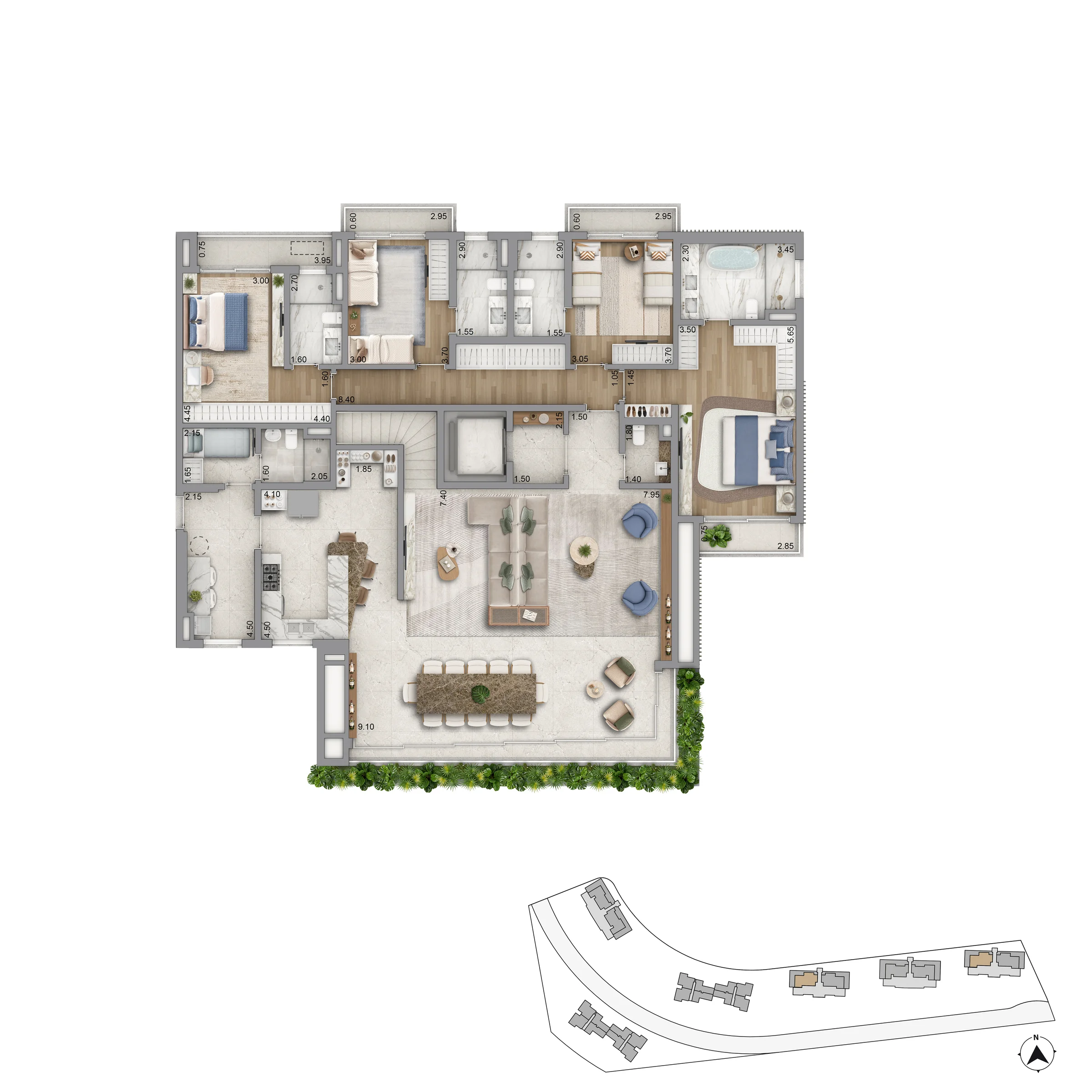 PLANTA TIPO DUPLEX INFERIOR PADRAO T2X265 P8