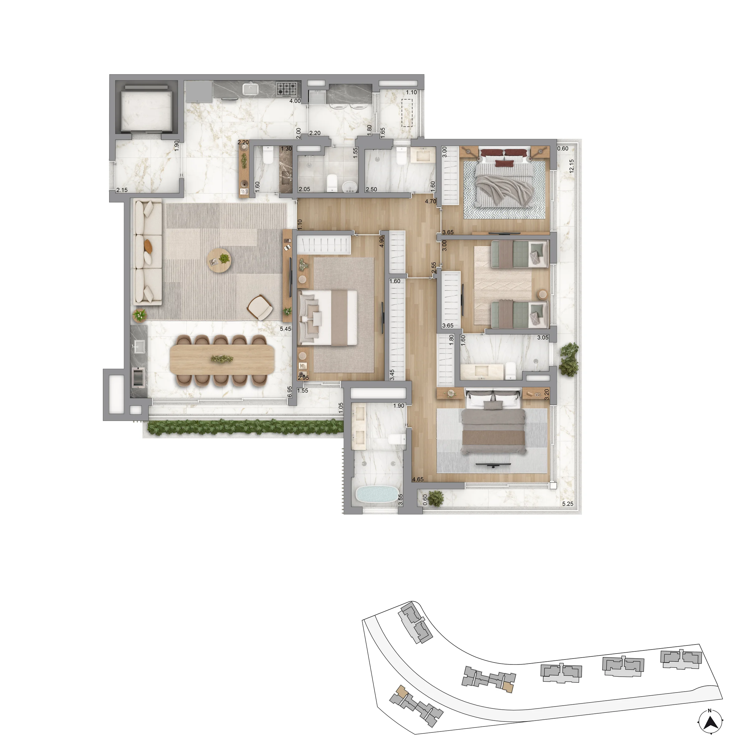 PLANTA TIPO PADRAO 194m2 T3X170 194 P8